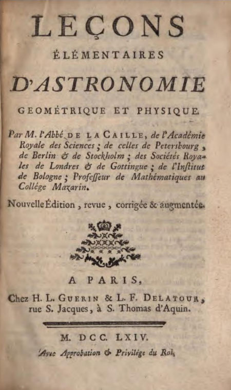 Leçons d'astronomie de La Caille.