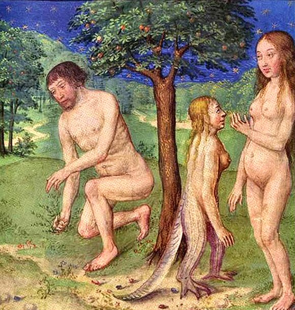 Adam, Eve et Lilith (enluminure du Moyen ge).