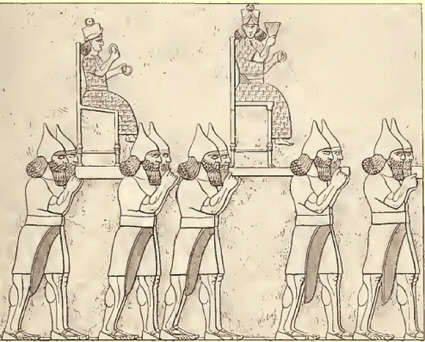 Procession où l'on transporte des statues de dieux mésopotamiens.