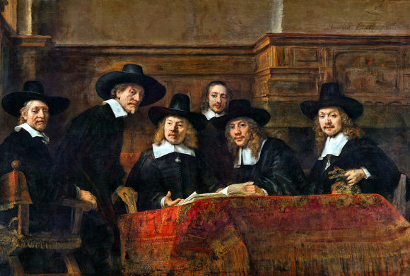 Runion de la guilde des drapiers, par Rembrandt.