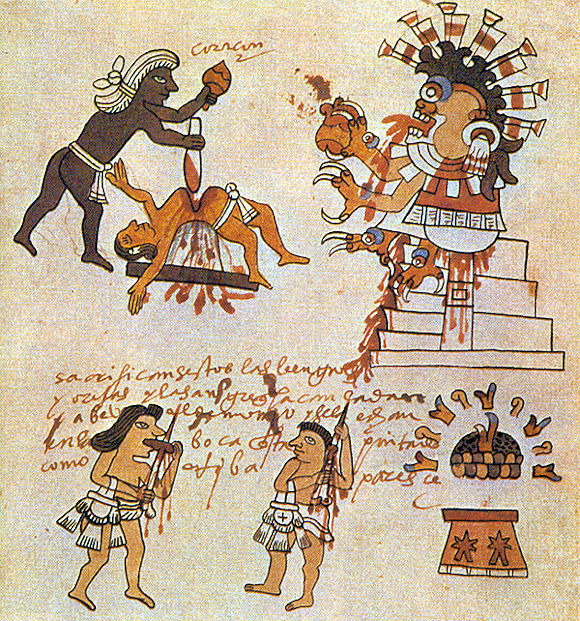 Rutuels aztques ; sacrifice humain, auto-mutilations.