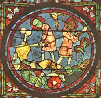 Episodes de la chanson de Roland, sur un vitrail de la cathédrale de Chartres.
