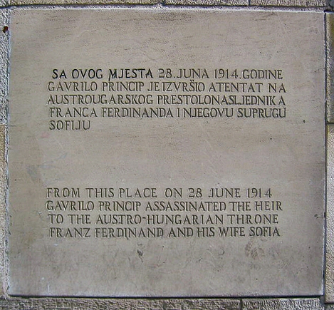 Plaque commmorative de l'attentat de Sarajevo.