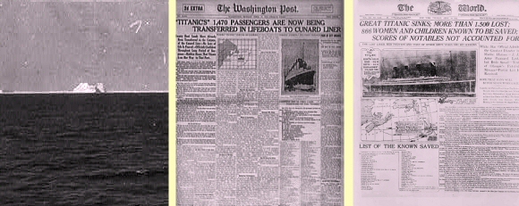 Naufrage du Titanic : l'iceberg et les journaux.