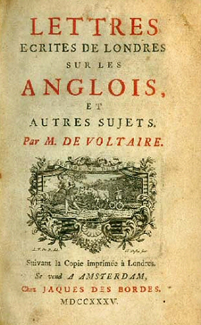 Voltaire  : Lettres sur les Anglais (page de garde).