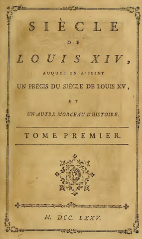 Voltaire : le Siècle de Louis XIV (page de garde).