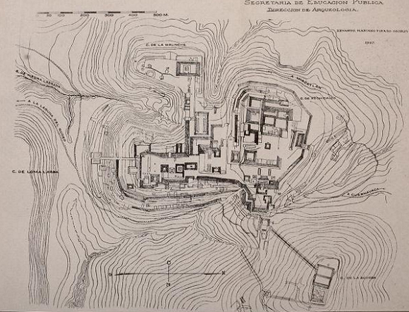 Plan des ruines de Xochicalco.