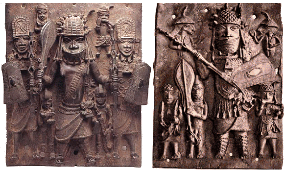 Guerriers bninois arms de boucliers (bronzes du XVIe sicle).