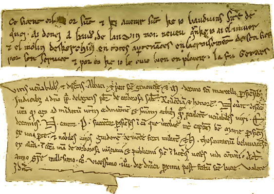 Fragments de chartes de 1219 et de 1224.